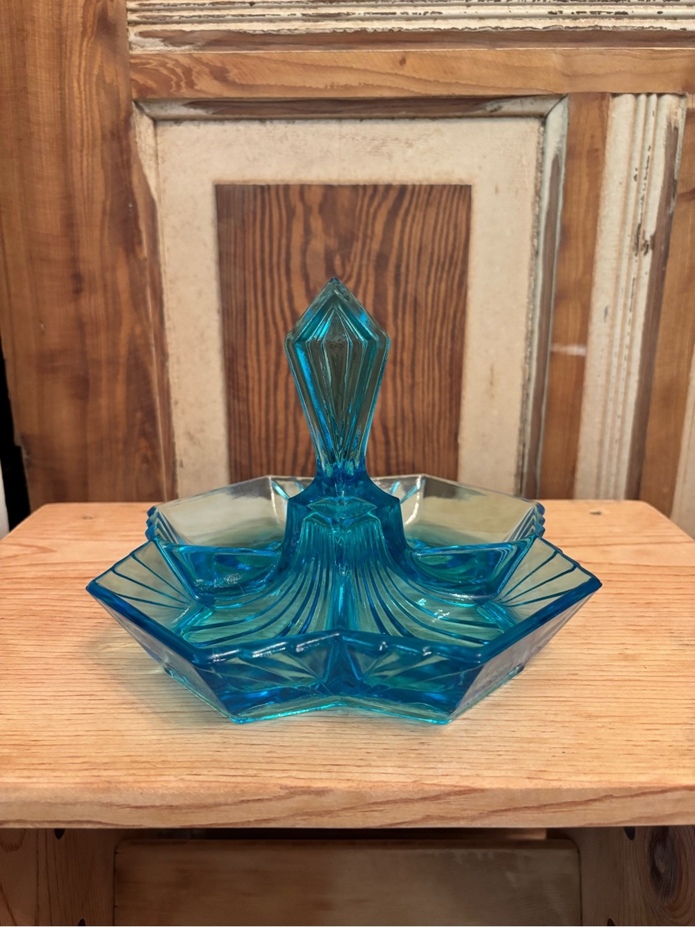 Vintage Indiana Glass Blue Divided Relish Tray
